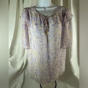 Aunt Taylor, pink floral print short sleeve blouse